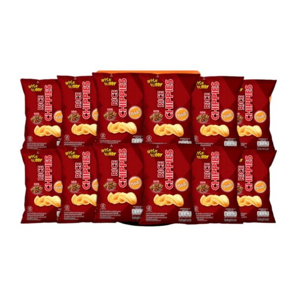 ขนมข้าวแผ่นอบกรอบเพื่อสุขภาพ อร่อยมี อย และฮาลาล RICE CHIPPIES รสบีบีคิว  (แพ็ค 12 ซอง)