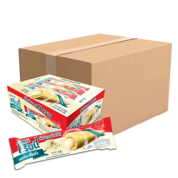 makro-snack-0537 กรินนี่ รสนม เคลือบนม 15g (กล่อง 12 ชิ้น) x12