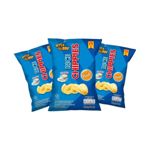 makro-snack-0555 ขนมข้าวแผ่นอบกรอบเพื่อสุขภาพ อร่อยมี อย และ ฮาลาล RICE CHIPPIES มี 4 รสชาติให้เลือก (แพ็ค 3 ซอง) Sea Salt