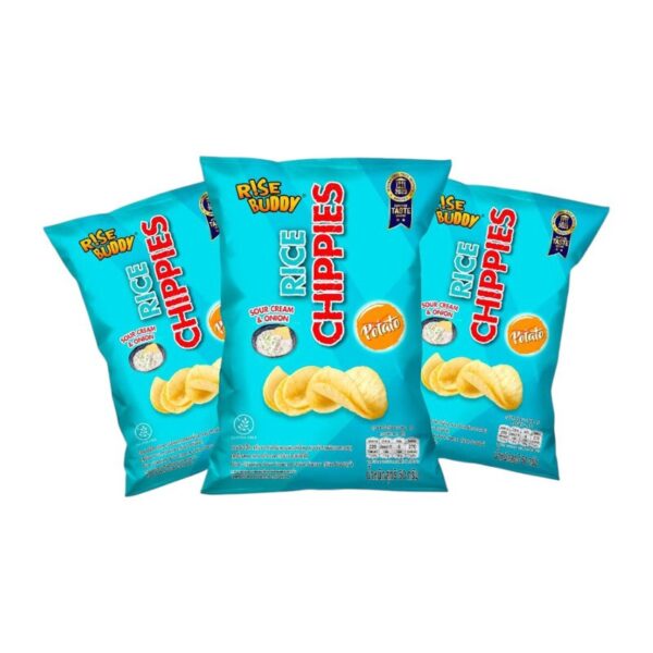 makro-snack-0556 ขนมข้าวแผ่นอบกรอบเพื่อสุขภาพ อร่อย มี อย และฮาลาล RICE CHIPPIES รสซาวครีมและหัวหอม (แพ็ค 3 ซอง)