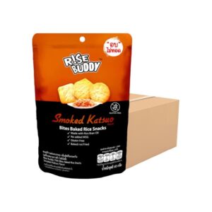 makro-snack-0590 ขนมข้าวแผ่นอบกรอบเพื่อสุขภาพ อร่อย มี อย และฮาลาบ RISE BUDDY กลิ่นคัทสึโอะ รมควัน (ลัง 24 ซอง)