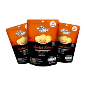 makro-snack-0594 ขนมข้าวอบกรอบเพื่อสุขภาพ อร่อย มี อย และ ฮาลาล RISE BUDDY กลิ่นคัทสึโอะ รมควัน (แพ็ค 3 ซอง)