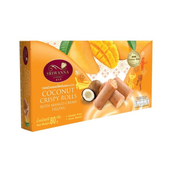 ศรีวรรณา ทองม้วนสอดไส้ครีมรสมะม่วง 80 กรัม SRIWANNA Coconut Crispy Rolls with Mango Cream Filling 80 g.
