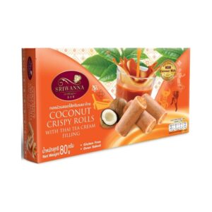 makro-snack-0607 ศรีวรรณา ทองม้วนสอดไส้ครีมรสชาไทย 80 กรัม SRIWANNA COCONUT CRISPY ROLLS WITH THAI TEA CREAM FILLING 80 g.