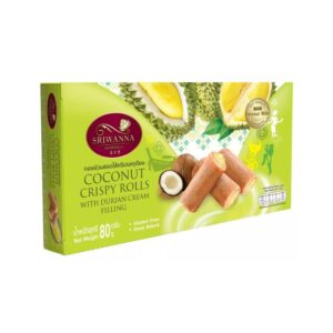makro-snack-0609 ศรีวรรณา ทองม้วนสอดไส้ครีมรสทุเรียน 80 กรัม SRIWANNA Coconut Crispy Rolls with Durian Cream Filling 80 g.