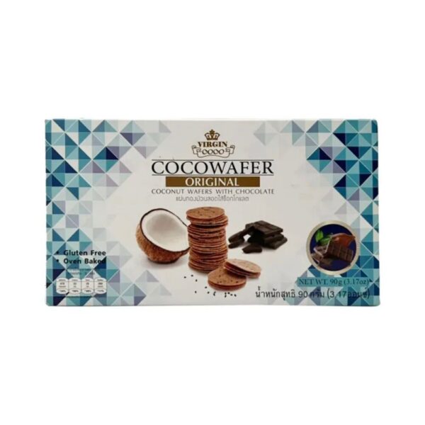 makro-snack-0611 เวอร์จิ้นโคโค่ แผ่นทองม้วนสอดไส้ช็อกโกแลต (VIRGIN COCO Cocowafer Original Coconut Waffrs with Chocolate 90)