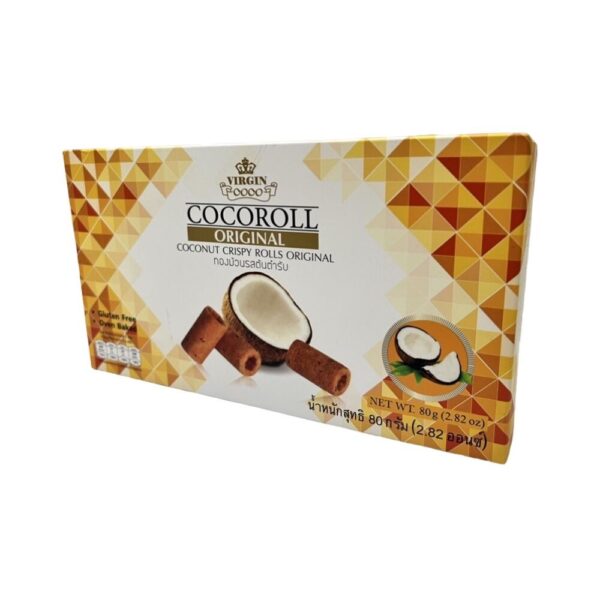 makro-snack-0613 เวอร์จิ้นโคโค่ ทองม้วนรสต้นตํารับ 80 กรัม (VIRGINCOCO Coconut Crispy Roll Original 80 g.)