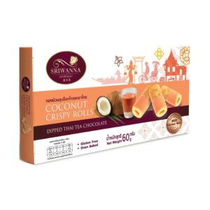 makro-snack-0622 ศรีวรรณา ทองม้วนชุบช็อกโกแลตชาไทย 60 กรัม SRIWANNA COCONUT CRISPY ROLLS DIPPED THAI TEA 60 G.