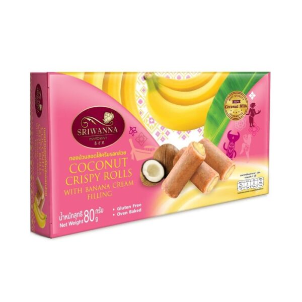 ศรีวรรณา ทองม้วนสอดไส้ครีมรสกล้วย  80 กรัม SRIWANNA COCONUT CRISPY ROLLS WITH BANANA CREAM FILLING  80 g.