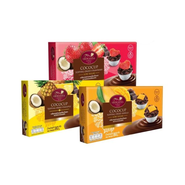 ศรีวรรณา Set เกล็ดทองม้วนหน้าผลไม้ 80 กรัม แพ็ค 3 SRIWANNA COCOCUP Crispy Chocolate Coconut Cup Topping Fruit 80 G. Pack 3
