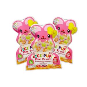 makro-snack-0631 Begin Baby Rice Puff ผสมผักผลไม้ชีส (แบบถุงรูปการ์ตูนสุดคิวท์) ขนมเด็กออแกนิค อาหารเด็ก ของเล่นเด็ก รสผัลไมม้รวม x3