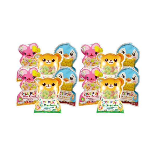 Begin Baby Rice Puff ผสมผักผลไม้ชีส (แบบถุงรูปการ์ตูนสุดคิวท์) ขนมเด็กออแกนิค อาหารเด็ก ของเล่นเด็ก คละรส x12 ซอง