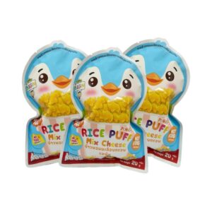 makro-snack-0635 Begin Baby Rice Puff ผสมผักผลไม้ชีส (แบบถุงรูปการ์ตูนสุดคิวท์) ขนมเด็กออแกนิค อาหารเด็ก ของเล่นเด็ก รสชีส x3