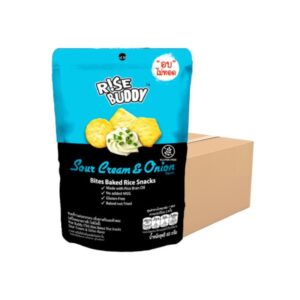 makro-snack-0644 ขนมข้าวแผ่นอบกรอบเพื่อสุขภาพ อร่อย มี อย และฮาลาล RISE BUDDY กลิ่นซาวครีมและหัวหอม (ลัง 24 ซอง)