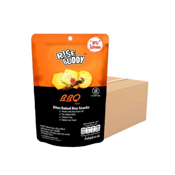 makro-snack-0647 ขนมข้าวแผ่นอบกรอบเพื่อสุขภาพ อร่อย มี อย และฮาลาล RISE BUDDY กลิ่นบาร์บีคิว (ลัง 24 ซอง)