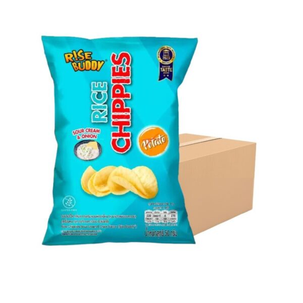 ขนมข้าวแผ่นอบกรอบเพื่อสุขภาพ อร่อย มี อย และฮาลาล RICE CHIPPIES รสซาวครีมและหัวหอม (ลัง 24 ซอง)