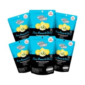 makro-snack-0655 ขนมข้าวแผ่นอบกรอบเพื่อสุขภาพ มี อย และฮาลาล RISE BUDDY กลิ่นซาวครีมและหัวหอม (แพ็ค 6 ซอง)