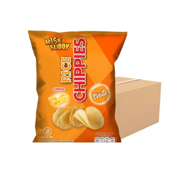makro-snack-0658 ขนมข้าวแผ่นอบกรอบเพื่อสุขภาพ อร่อย มี อย และฮาลาล RISE BUDDY RICE CHIPPIES รสชีส (ลัง 24 ซอง)