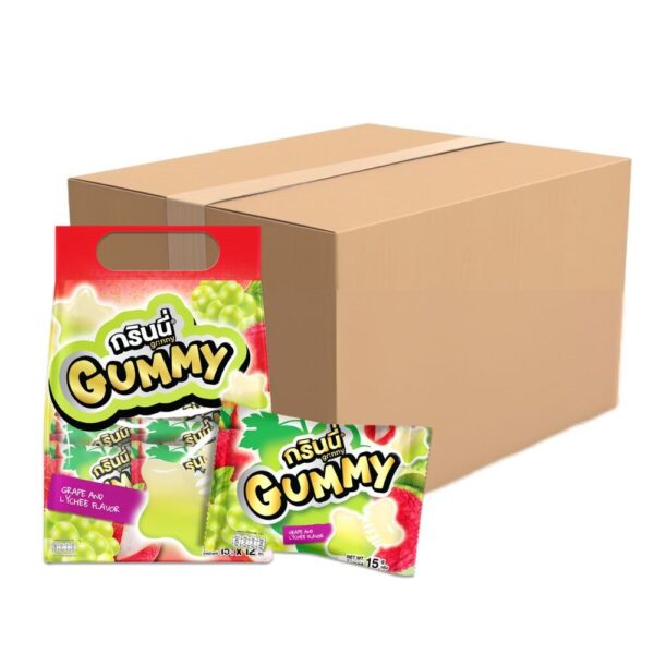 makro-snack-0680 กรินนี่ วุ้นเพคตินรูปดาว กลิ่นองุ่นและลิ้นจี่ 15g (แพ็ค 12 ชิ้น) x12