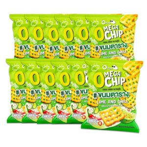 makro-snack-0689 กรินนี่ โอพัฟ ขนมข้าวเกรียบตาราง รสมะนาวพริกแซ่บซี้ด 15g x12 ซอง