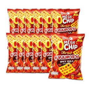 makro-snack-0712 กรินนี่ โอพัฟ ขนมข้าวเกรียบตาราง รสหม่าล่าสไปซี่ 15g x12 ซอง