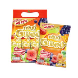 makro-snack-0737 กรินนี่ ขนมเยลลี่เจลาตินสําเร็จรูปผสมน้ําผลไม้รวม 15g (แพ็ค 12 ชิ้น)