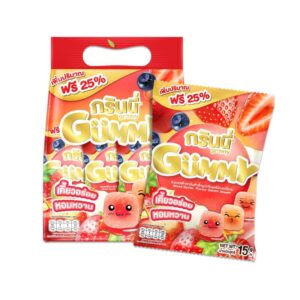 makro-snack-0738 กรินนี่ ขนมเยลลี่เจลาตินสําเร็จรูป กลิ่นผลไม้เบอร์รี่รวม 15g (แพ็ค 12 ชิ้น)