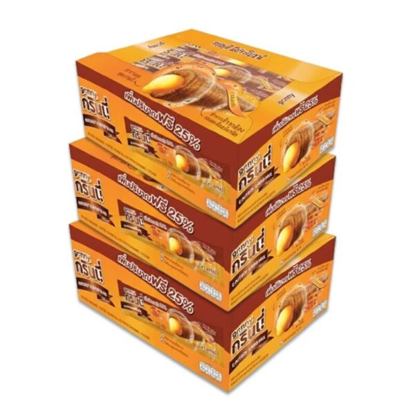 makro-snack-0743 กรินนี่ รสคาราเมล เคลือบคาราเมล 15g (กล่อง 12 ชิ้น) x3