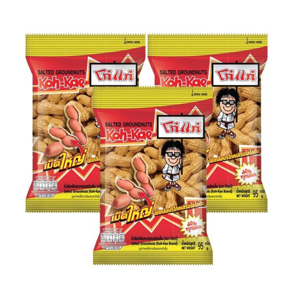 makro-snack-0784 โก๋แก่ ถั่วลิสงฝักอบกรอบ 100 ก. x 3