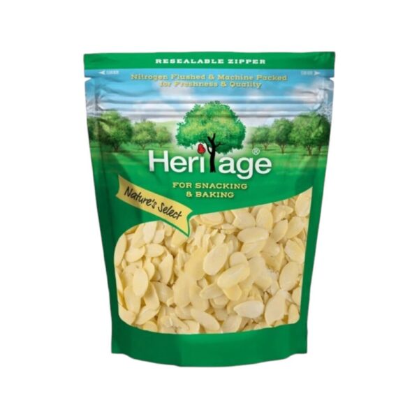 เฮอริเทจ อัลมอนด์ดิบสไลด์ 200 ก. Heritage Raw Blanched Sliced Almonds 200 g.