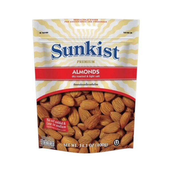 ซันคิสท์ อัลมอนด์อบเกลือรสเค็มน้อย 400 ก. Sunkist Premium Almond  Dry Roasted & Light Salted 400 g.