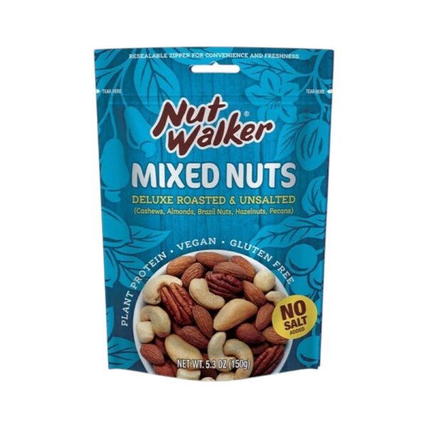 makro-snack-0899 นัท วอล์คเกอร์ มิกซ์นัทเดอลุกซ์ไม่ใส่เกลือ 150 ก. Nut walker Deluxe Roasted & Unsalted Mixed Nuts 150 g.