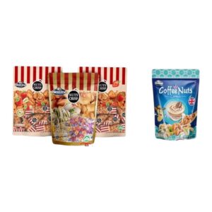 makro-snack-0925 (โปร 3 ฟรี 1) ห่อเล็ก ขนมถั่วตุ๊บตั๊บอัลมอนด์ พิสตาชิโอ เม็ดมะม่วงหิมพานต์ 4 รสชาติ ตราเนสไลน์ Nezline ตุ้บตั้บ ถั่วตัด สตอ2+ดังเดิม1+กาแฟ1