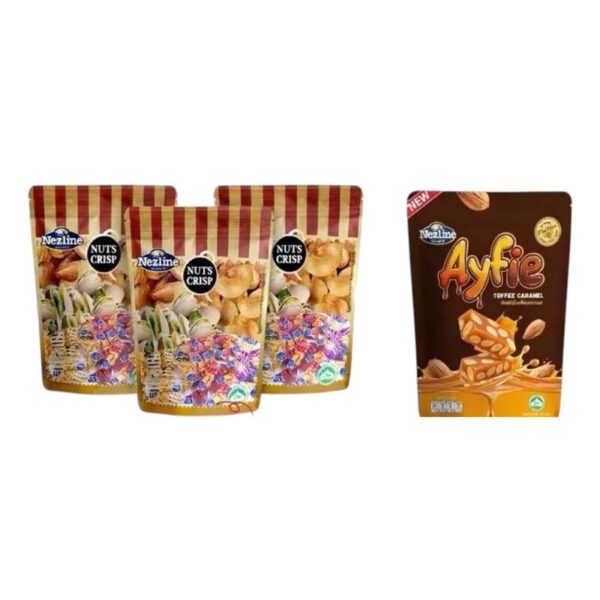 makro-snack-0936 (โปร 3 ฟรี 1) ห่อเล็ก ขนมถั่วตุ๊บตั๊บอัลมอนด์ พิสตาชิโอ เม็ดมะม่วงหิมพานต์ 4 รสชาติ ตราเนสไลน์ Nezline ตุ้บตั้บ ถั่วตัด ดั้งเดิม3 + ทอฟฟี่ 1