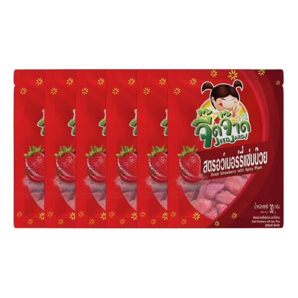 makro-snack-0957 จี๊ดจ๊าด สตรอว์เบอร์รี่แซ่บบ๊วย 30 กรัม (แพ็ค 6 ซอง) ขนาด 180 กรัม