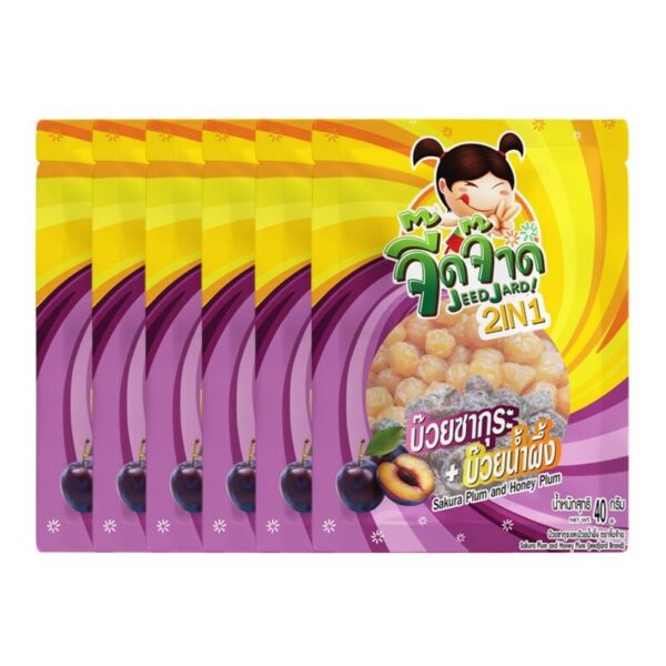 makro-snack-0961 จี๊ดจ๊าด 2 in 1 บ๊วยซากุระและบ๊วยน้ําผึ้ง ขนาด 40 กรัม (แพ็ค 6 ซอง) ขนาด 240 กรัม