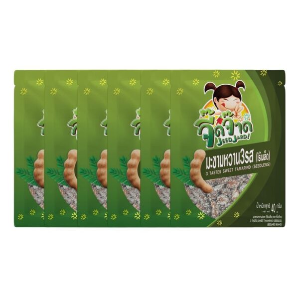 makro-snack-0964 จี๊ดจ๊าด มะขามหวาน3รส (ไร้เมล็ด) 40 กรัม (แพ็ค 6 ซอง) ขนาด 240 กรัม