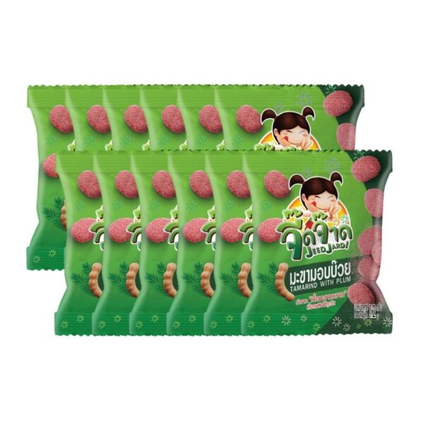 makro-snack-0966 จี๊ดจ๊าด มะขามอบบ๊วย 10 กรัม (แพ็ค 12 ซอง) ขนาด 120 กรัม
