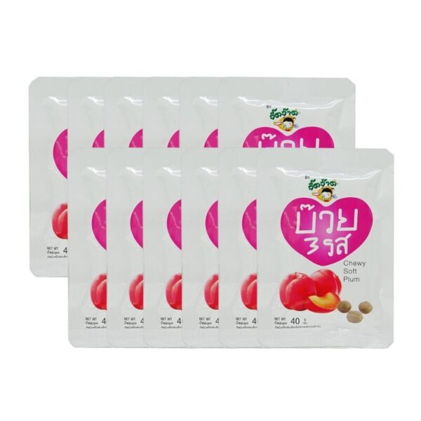 จี๊ดจ๊าด บ๊วย 3 รส ขนาด 40 กรัม (1 แพ็ค บรรจุ 12 ซอง) ขนาด 480 กรัม