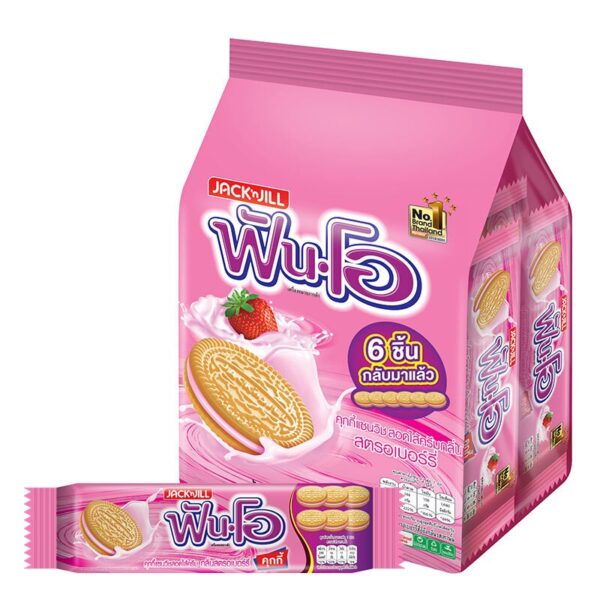 makro-snack-1055 ฟันโอ คุกกี้แซนวิชสอดไส้ครีม รสสตรอเบอร์รี่ 40.5 ก. 12 ชิ้น