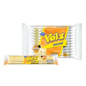 makro-snack-1103 วอยซ์ แครกเกอร์สอดไส้ครีมรสนม 24 ก. 12 ชิ้น