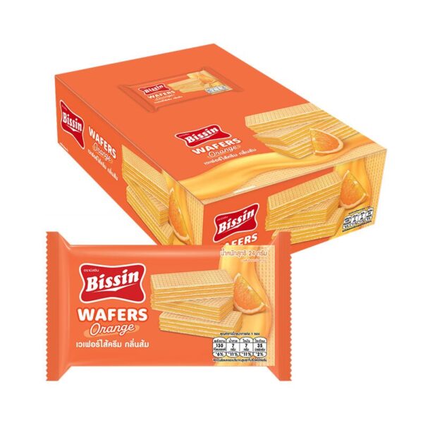 makro-snack-1121 บิสชิน เวเฟอร์ไส้ครีม กลิ่นส้ม 24 ก. x 12