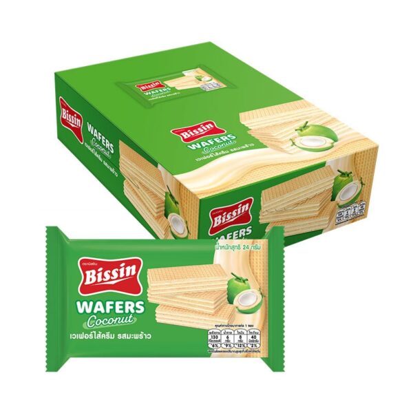 makro-snack-1124 บิสชิน เวเฟอร์ไส้ครีม รสมะพร้าว 24 ก. x 12