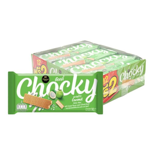 makro-snack-1125 ช๊อคกี้ เวเฟอร์ รสมะพร้าว 30 ก. 12 ชิ้น