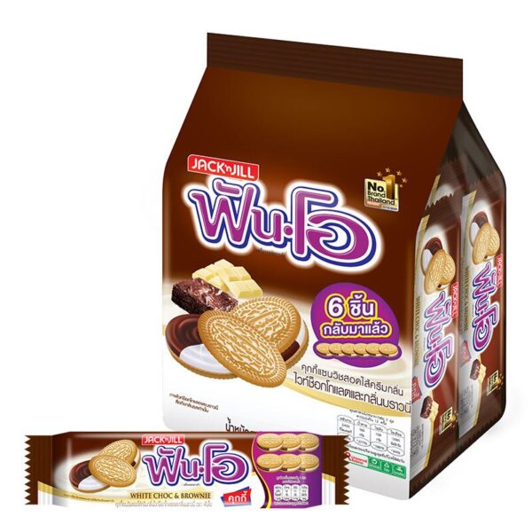 makro-snack-1128 ฟันโอ คุกกี้สอดไส้ครีมกลิ่นไวท์ช็อกโกแลตและกลิ่นบราวนี่ 40.5 ก. x 12