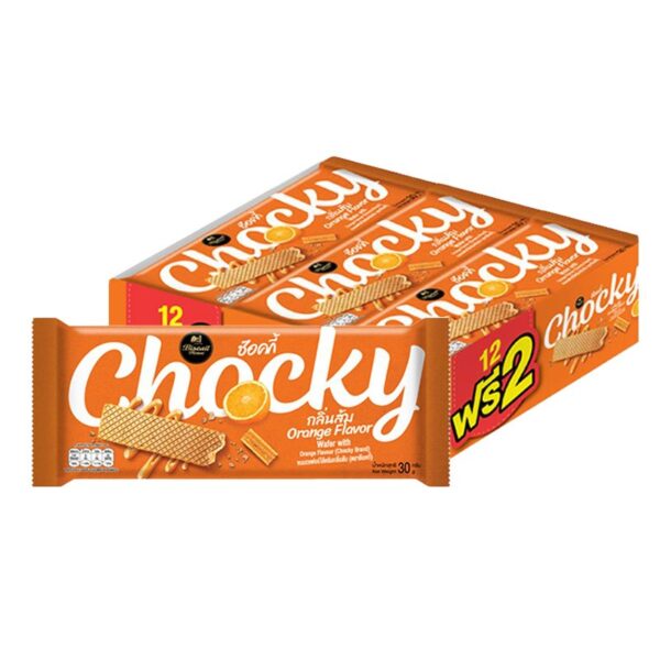 makro-snack-1140 ช๊อคกี้ เวเฟอร์ รสส้ม 30 ก. x 12