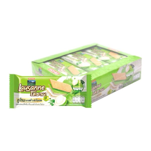 makro-snack-1141 โลซาน ทูโทน เวเฟอร์สอดไส้ครีมกลิ่นมะพร้าวใบเตย 30 ก. x 12