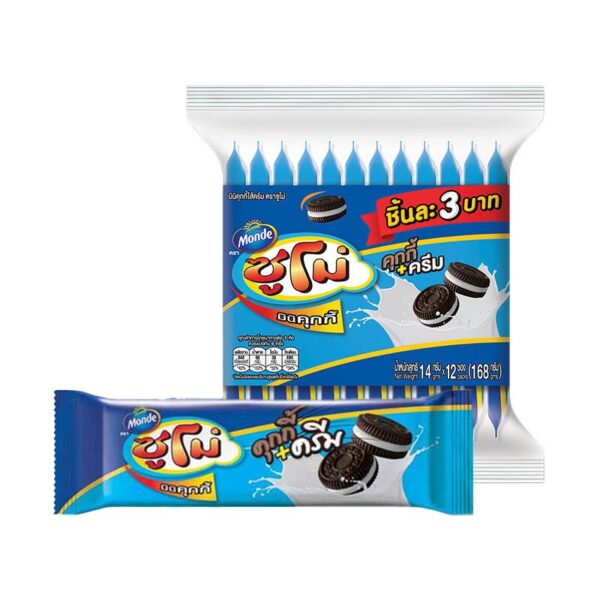 makro-snack-1143 ซูโม่ มินิคุกกี้ไส้ครีม 14 ก. x 12
