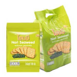 makro-snack-1144 โฮมมี เเครกเกอร์ รสสาหร่ายโนริ 100 ก. x 6