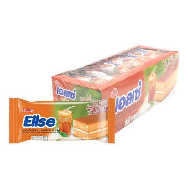 makro-snack-1154 เอลเซ่ เลเยอร์เค้กกลิ่นชานม สอดไส้ครีม 15 ก. 24 ชิ้น